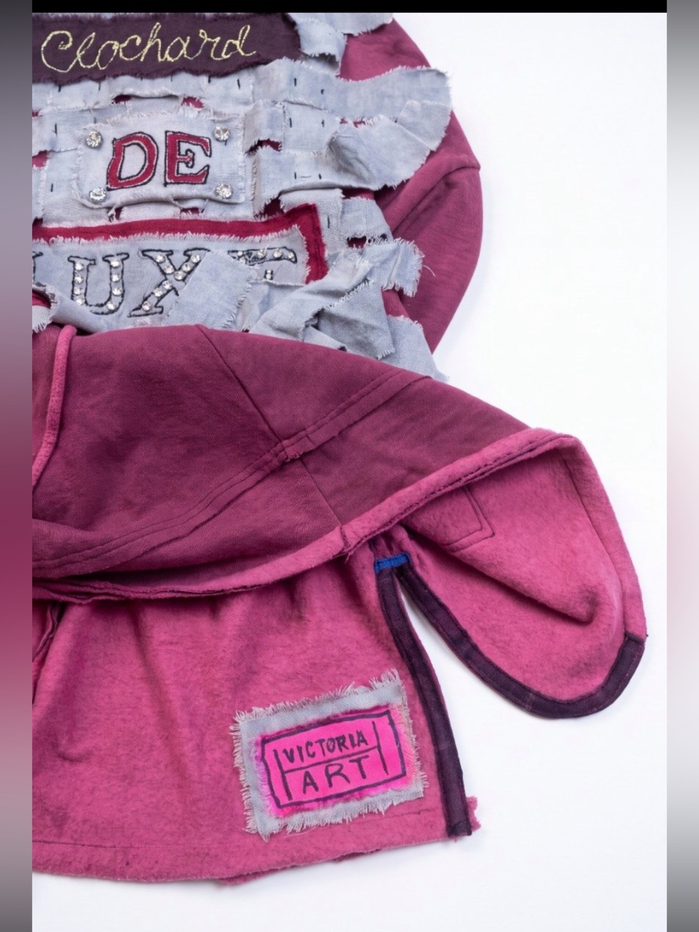 Hand Crafted Burgundy & Black Hooded Sweatshirt with 'De Luxe' Patch - Picture 8 of 11